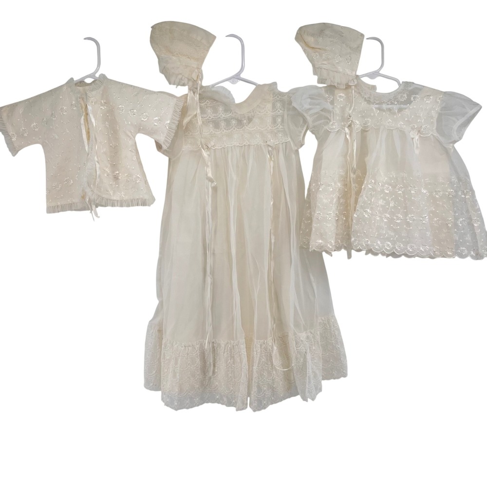 Vintage Carol Joy Creation Baptism Lot Antique Victorian Christening Gown Set